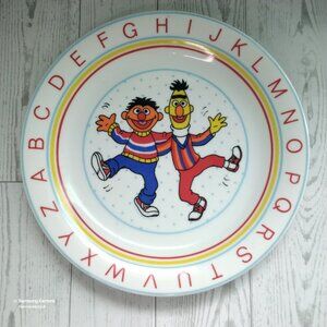 Vintage Sesame Street Bert & Ernie Child Porcelain Alphabet Dinner Plate EVC